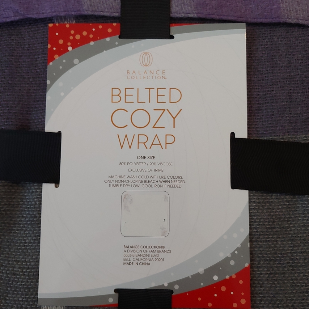 NWT Balance Collection Belted Cozy Wrap, One Size, Purple/Grey/White - Picture 2 of 5